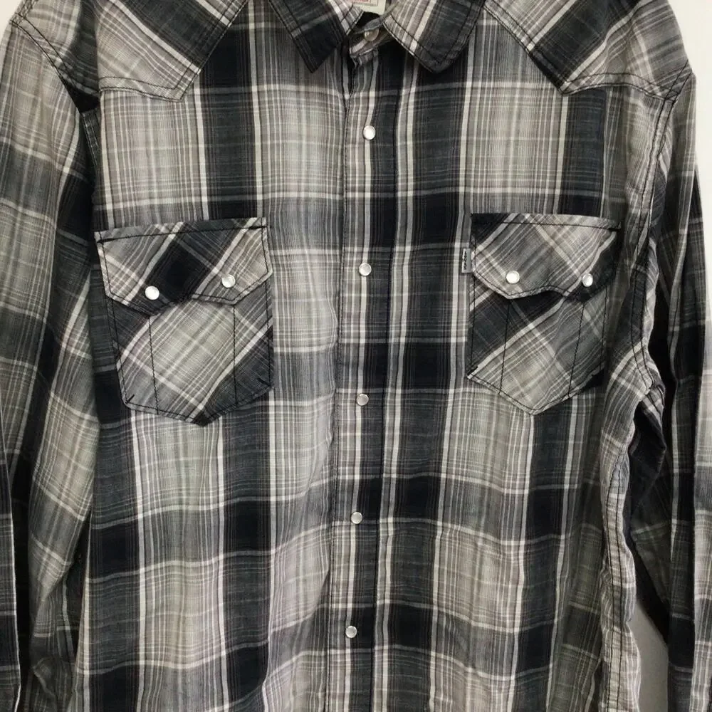 Levi's Men's Western Pearl Snap Plaid Button Front Shirt Sz XXL